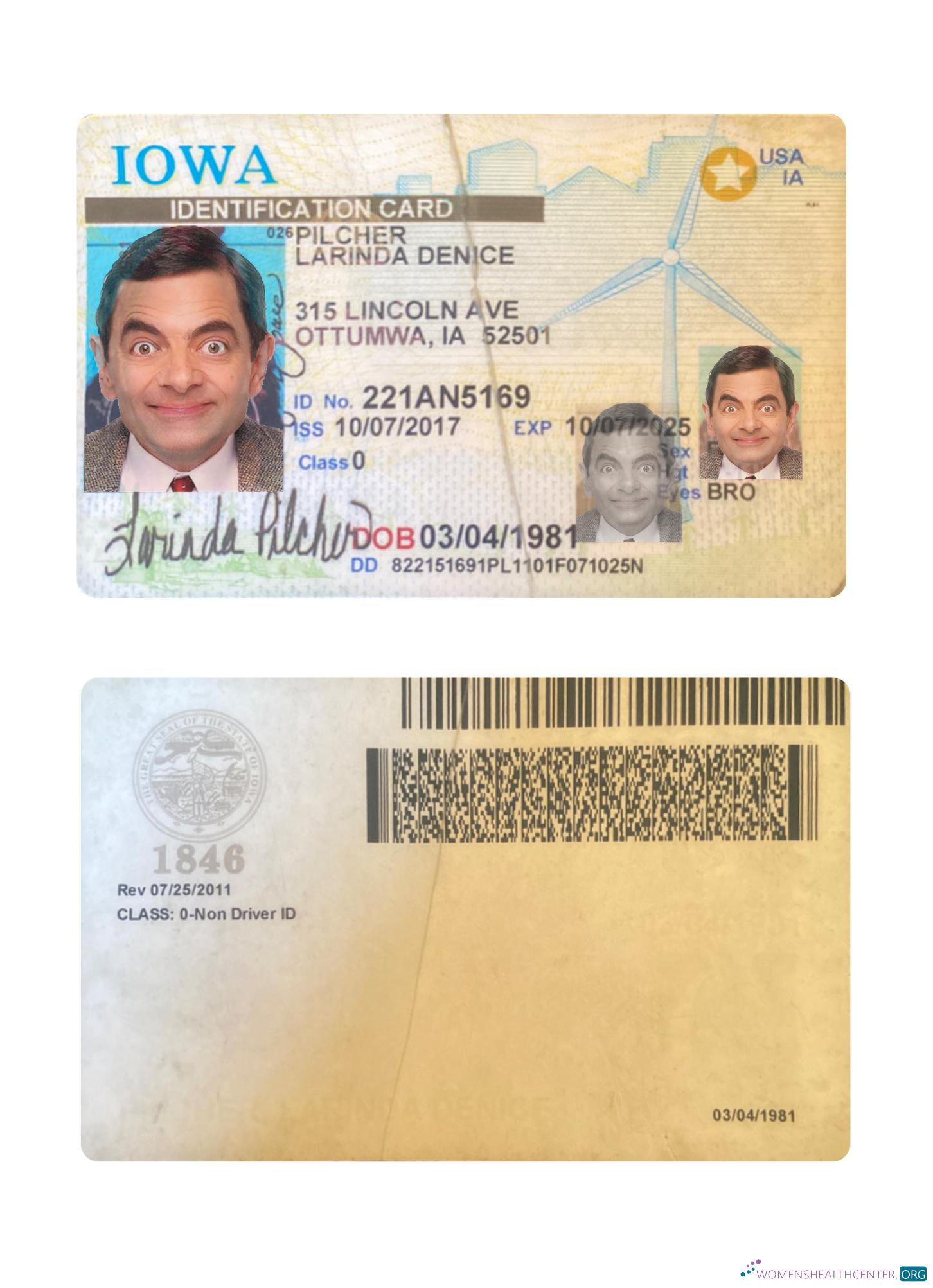 Download USA Iowa ID card Photoshop template